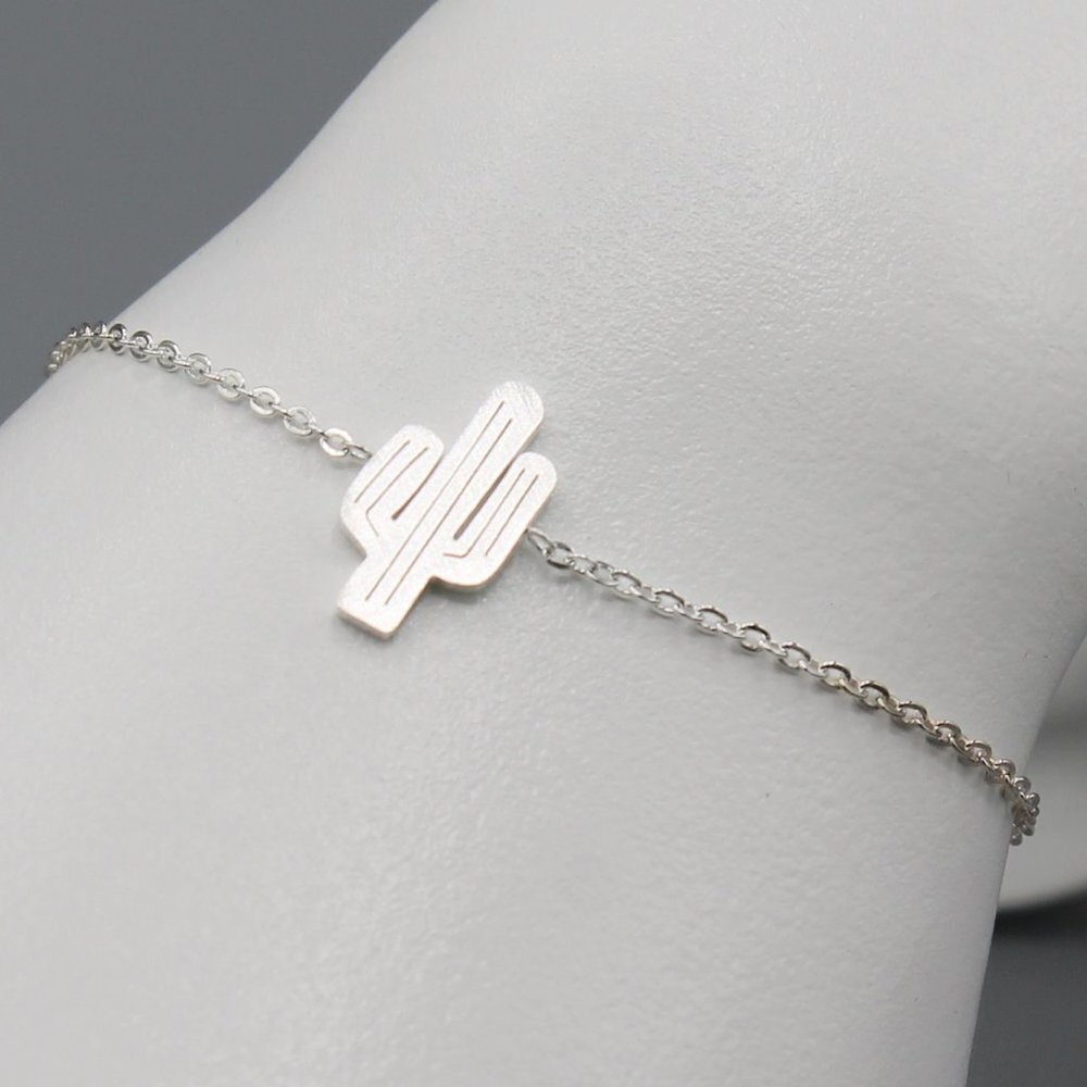 Jewelry bracelet cactus plant nature dainty minimalist silver tone new